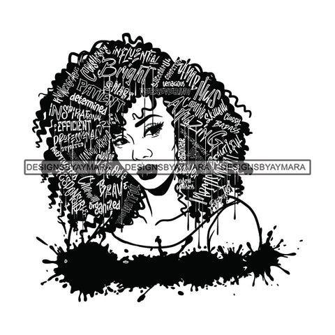 Black Diva Goddess Motivational Hair Quotes Strong Dripping Splash B/W SVG JPG PNG Vector Clipart Cricut Silhouette Cut Cutting