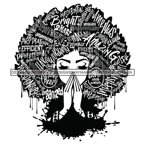 Black Diva Goddess Motivational Hair Quotes Blessed Dripping Splash B/W SVG JPG PNG Vector Clipart Cricut Silhouette Cut Cutting