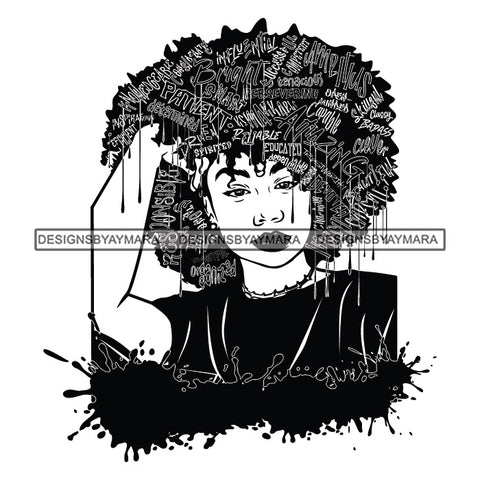 Black Diva Goddess Motivational Hair Quotes Talented Dripping Splash B/W SVG JPG PNG Vector Clipart Cricut Silhouette Cut Cutting