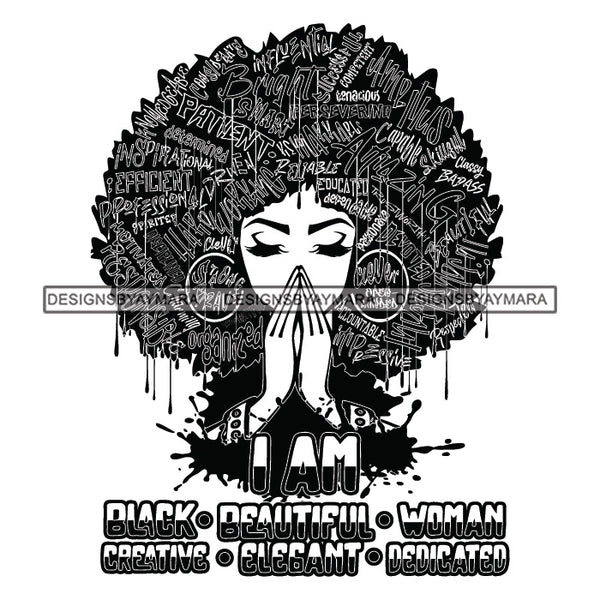 Black Diva Goddess Motivational Hair Quotes I Am Blessed Dripping Splash B/W SVG JPG PNG Vector Clipart Cricut Silhouette Cut Cutting