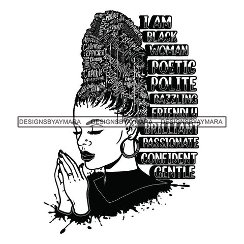 Black Diva Goddess Motivational Hair Quotes I Am Honest Dripping Splash Earrings B/W SVG JPG PNG Vector Clipart Cricut Silhouette Cut Cutting