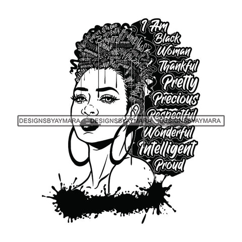 Black Diva Goddess Motivational Hair Quotes I Am Successful Dripping Splash Earrings B/W SVG JPG PNG Vector Clipart Cricut Silhouette Cut Cutting