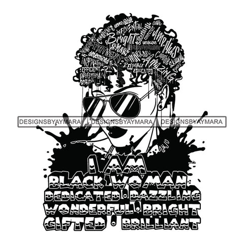 Black Diva Goddess Motivational Hair Quotes I Am Peaceful Dripping Splash B/W SVG JPG PNG Vector Clipart Cricut Silhouette Cut Cutting