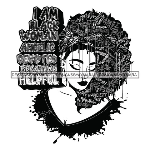 Black Diva Goddess Motivational Hair Quotes I Am Confident Dripping Splash B/W SVG JPG PNG Vector Clipart Cricut Silhouette Cut Cutting