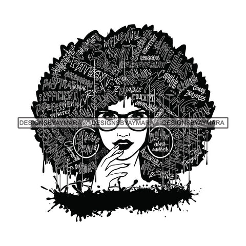Black Diva Goddess Motivational Hair Quotes Unique Dripping Splash Glasses B/W SVG JPG PNG Vector Clipart Cricut Silhouette Cut Cutting