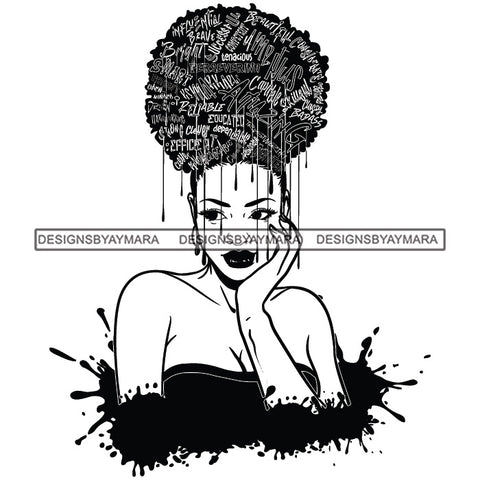 Black Diva Goddess Friendly Motivational Hair Quotes Dripping Splash B/W SVG JPG PNG Vector Clipart Cricut Silhouette Cut Cutting