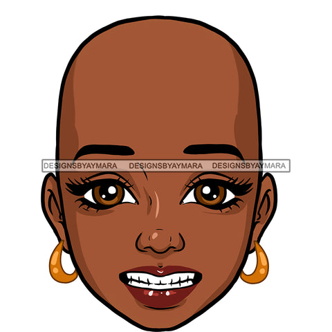 Bald Black Woman Head Eyes Open Wide Smiling Teeth JPG  PNG Clipart Cricut Silhouette Cut Cutting