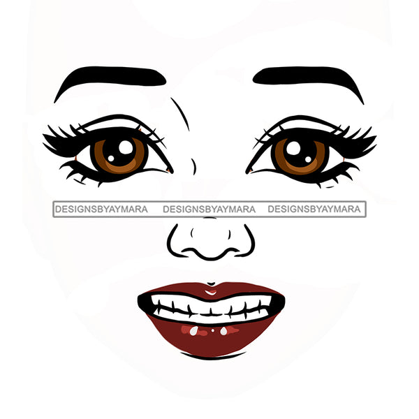Transparent Black Woman Face Eyes Open Wide Smiling Teeth   JPG  PNG Clipart Cricut Silhouette Cut Cutting