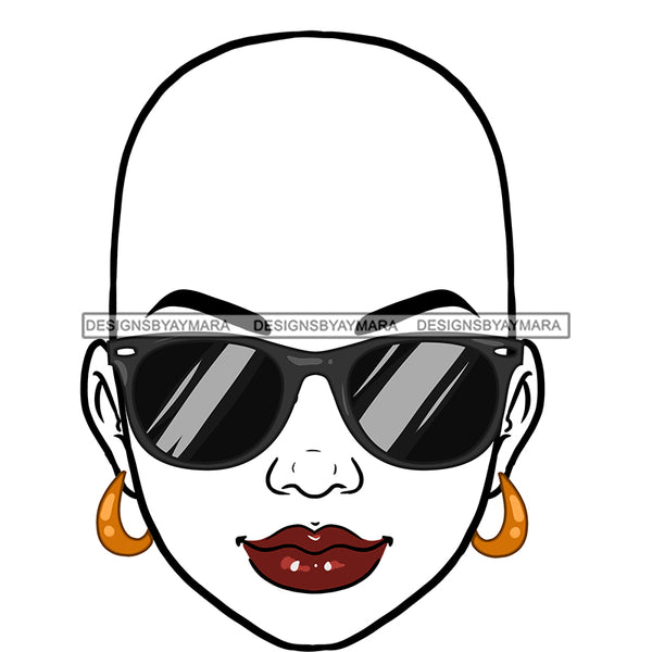 Bald Transparent Black Woman Head Smiling Black Sunglasses JPG  PNG Clipart Cricut Silhouette Cut Cutting