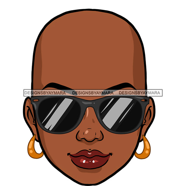 Bald  Black Woman Head Smiling Black Sunglasses JPG  PNG Clipart Cricut Silhouette Cut Cutting