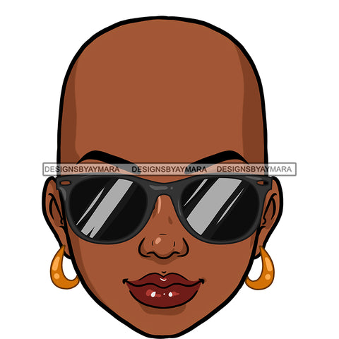 Bald  Black Woman Head Smiling Black Sunglasses JPG  PNG Clipart Cricut Silhouette Cut Cutting