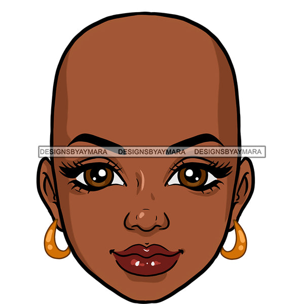 Bald Black Woman Head Big Brown Eyes Red Lips JPG PNG Clipart Cricut Silhouette Cut Cutting