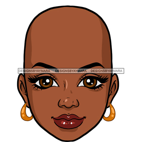 Bald Black Woman Head Big Brown Eyes Red Lips JPG PNG Clipart Cricut Silhouette Cut Cutting