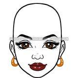 Bald Woman Head Big Brown Eyes Red Lips White JPG PNG Clipart Cricut Silhouette Cut Cutting