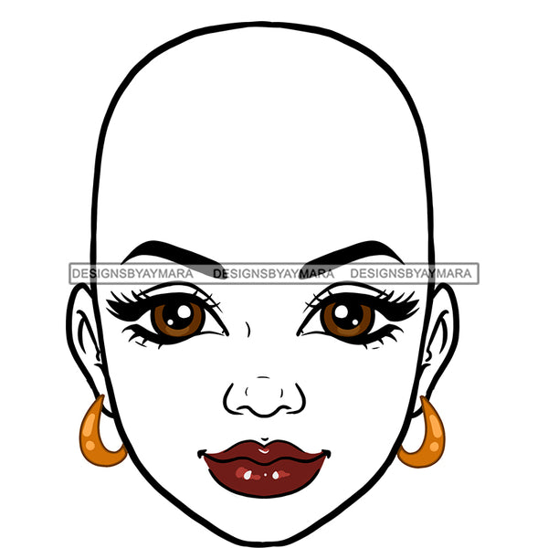 Bald Woman Head Big Brown Eyes Red Lips White JPG PNG Clipart Cricut Silhouette Cut Cutting