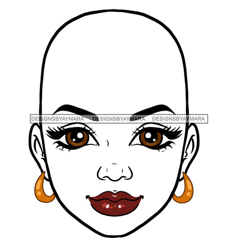 Bald Woman Head Big Brown Eyes Red Lips White JPG PNG Clipart Cricut Silhouette Cut Cutting