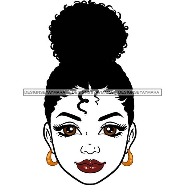 Woman Head Bun Hair Big Brown Eyes Red Lips JPG PNG Clipart Cricut Silhouette Cut Cutting