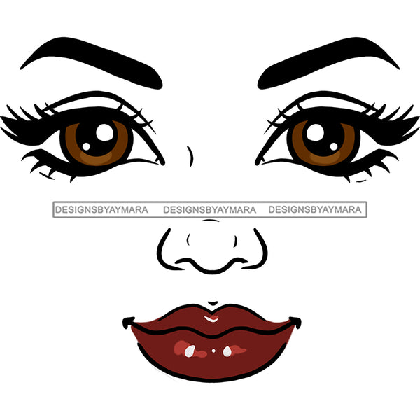Woman Face  Big Brown Eyes Red Lips JPG PNG Clipart Cricut Silhouette Cut Cutting