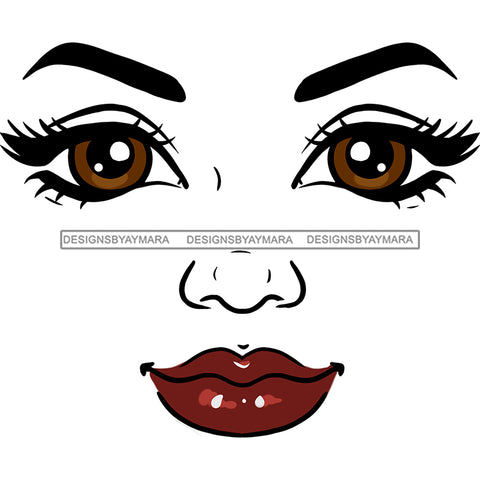 Woman Face  Big Brown Eyes Red Lips JPG PNG Clipart Cricut Silhouette Cut Cutting