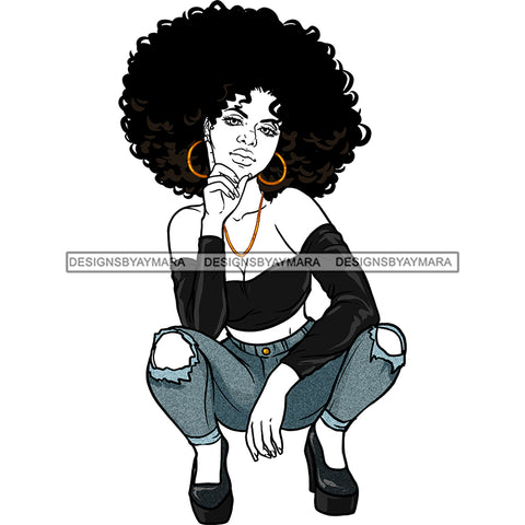 Sassy Black Woman Big Curly Afro Stooping JPG  PNG Clipart Cricut Silhouette Cut Cutting