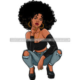 Sassy Black Woman Big Curly Afro Stooping In Color JPG  PNG Clipart Cricut Silhouette Cut Cutting