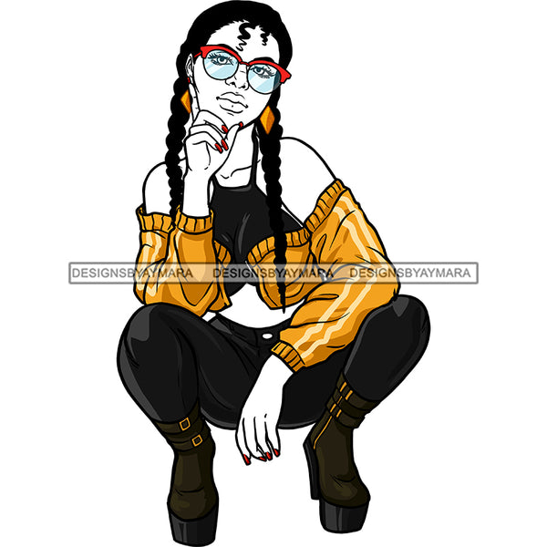 Sassy Black Woman Stooping With Braids JPG  PNG Clipart Cricut Silhouette Cut Cutting