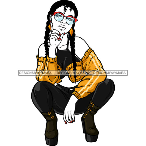 Sassy Black Woman Stooping With Braids JPG  PNG Clipart Cricut Silhouette Cut Cutting