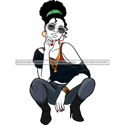 Sassy Black Woman Stooping With Afro Bun  JPG  PNG Clipart Cricut Silhouette Cut Cutting