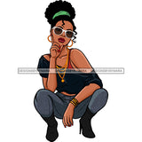 Sassy Black Woman Stooping With Afro Bun In Color JPG  PNG Clipart Cricut Silhouette Cut Cutting