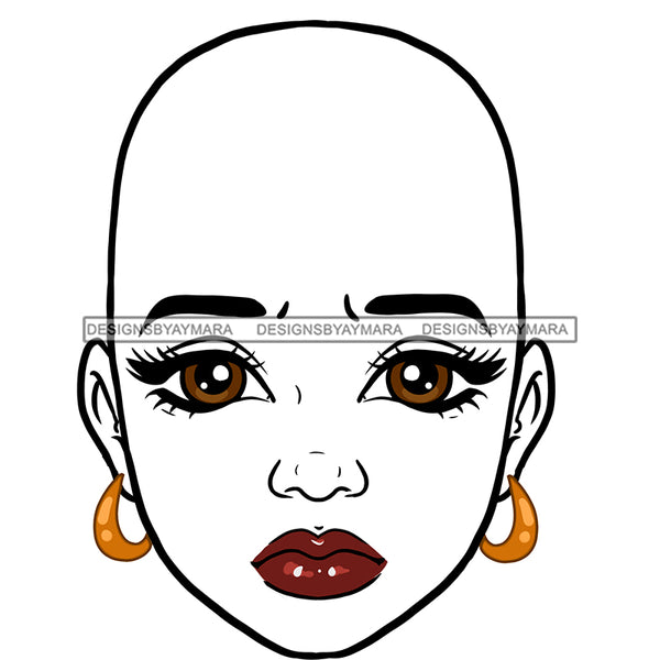 Transparent Bald Black Woman Head Big Brown Eyes Red Lips  JPG PNG Clipart Cricut Silhouette Cut Cutting