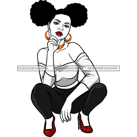 Sassy Black Woman Stooping With Afro Buns JPG  PNG Clipart Cricut Silhouette Cut Cutting