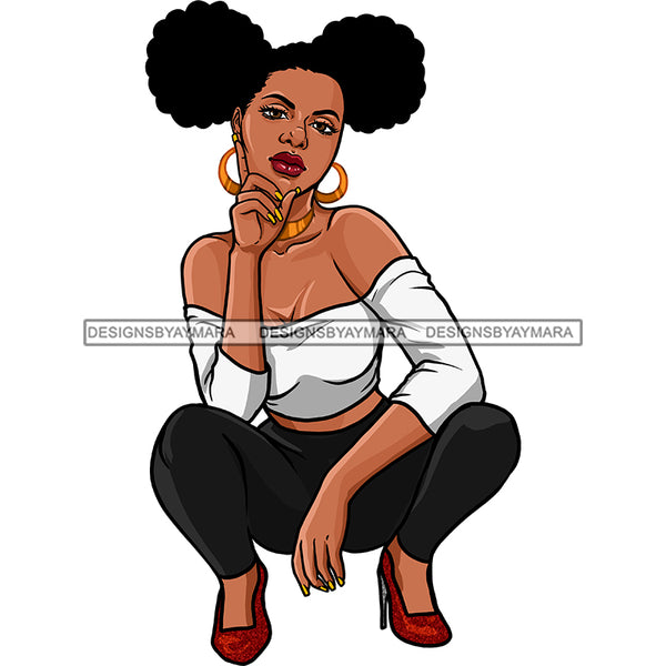 Sassy Black Woman Stooping With Afro Buns In Color JPG  PNG Clipart Cricut Silhouette Cut Cutting