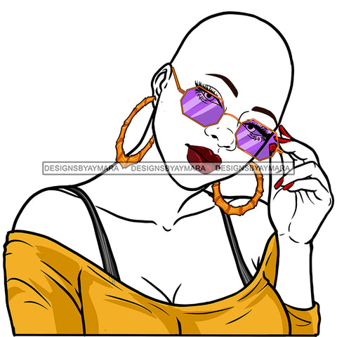 Bald Sassy Black Woman With Purple Sunglasses JPG  PNG Clipart Cricut Silhouette Cut Cutting