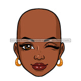 Bald Black Woman Head Big Brown Winking Eye Red Lips  JPG PNG Clipart Cricut Silhouette Cut Cutting