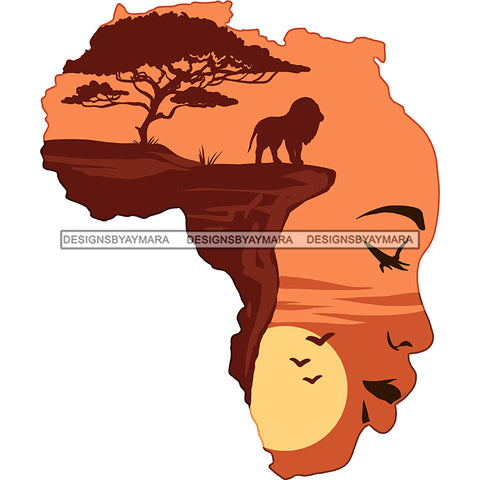 Africa In A Face Black Woman Safari Lion  JPG  PNG Clipart Cricut Silhouette Cut Cutting