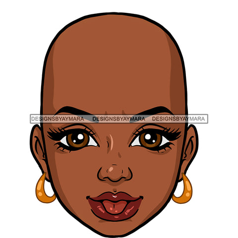 Bald Black Woman Head With Tongue Out  JPG PNG Clipart Cricut Silhouette Cut Cutting