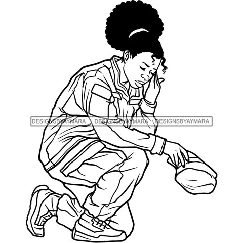 Afro Lola Woman Kneeling Praying God Prayers Pray Believe Church B/W SVG JPG PNG Vector Clipart Cricut Silhouette Cut Cutting