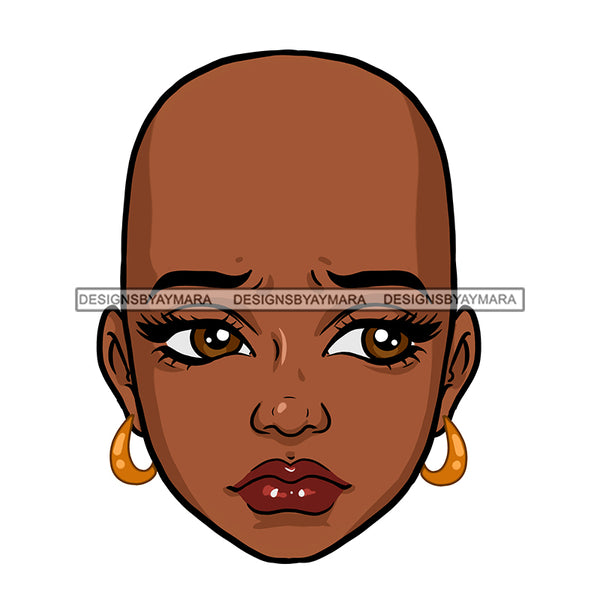 Bald Black Woman Head With Sad Face JPG PNG Clipart Cricut Silhouette Cut Cutting