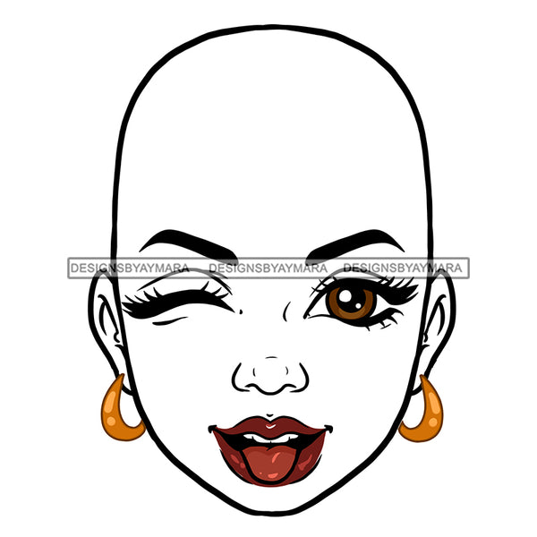 Transparent Bald Woman Head Winking And Tongue Out  JPG PNG Clipart Cricut Silhouette Cut Cutting
