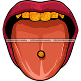 Sexy Lips Mouth Gold Teeth Piercing Tongue Erotic Red Lipstick Makeup Gloss Collagen Cosmetics Model Cosmetology Glamour SVG JPG PNG Vector Clipart Cricut Silhouette Cut Cutting