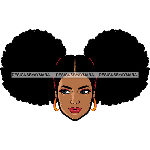 Gangster African American Woman Puffy Hairstyle Afro Smile Face Head Design Element White Background Wearing Hoop Earing Vector SVG JPG PNG Vector Clipart Cricut Silhouette Cut Cutting