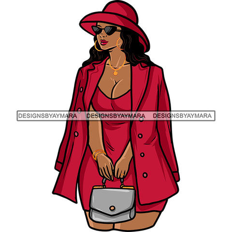 African American Woman Standing Design Element White Background Afro Woman Wearing Sunglasses And Cap Holding Bag SVG JPG PNG Vector Clipart Cricut Silhouette Cut Cutting