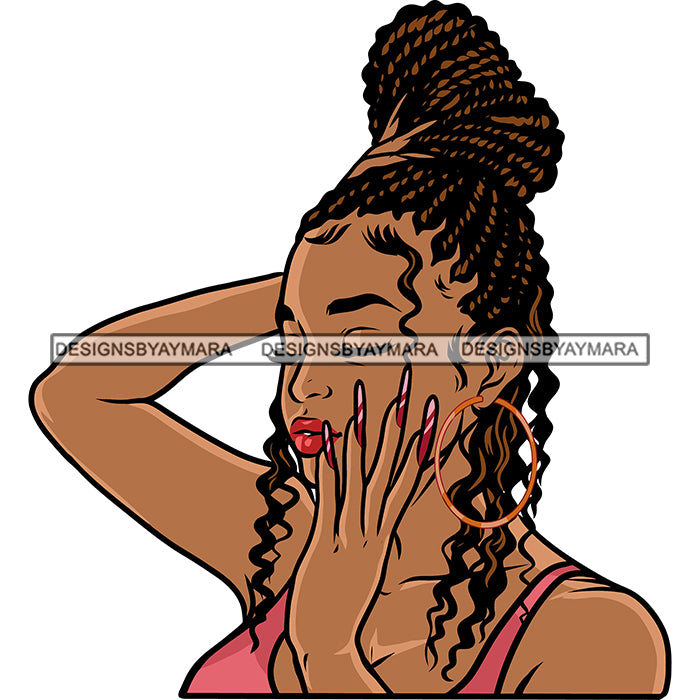 Afro Model Girls Wearing Hoop Earing Vector Curly Hairstyle Design Ele ...
