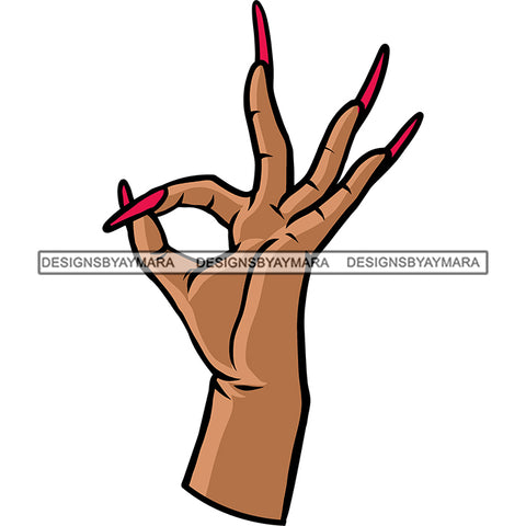 Ok Hand Sign African American Woman Hand Long Nail Vector Design Element White Background SVG JPG PNG Vector Clipart Cricut Silhouette Cut Cutting