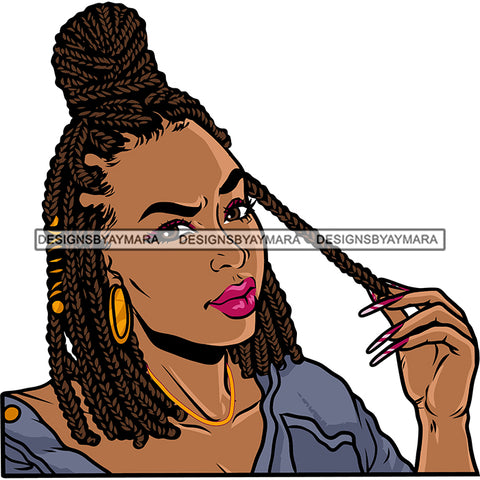 Gangster African American Woman Smile Face Long Nail Afro Woman Hand Holding Hair Curly Hairstyle Vector Design Element White Background SVG JPG PNG Vector Clipart Cricut Silhouette Cut Cutting