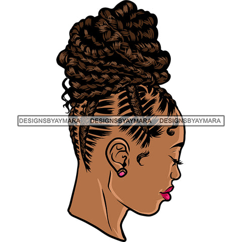 Afro Melanin Woman Side Face Design Element Locus Hairstyle African American Woman Side Pose Vector White Background Afro Woman Close Eyes SVG JPG PNG Vector Clipart Cricut Silhouette Cut Cutting
