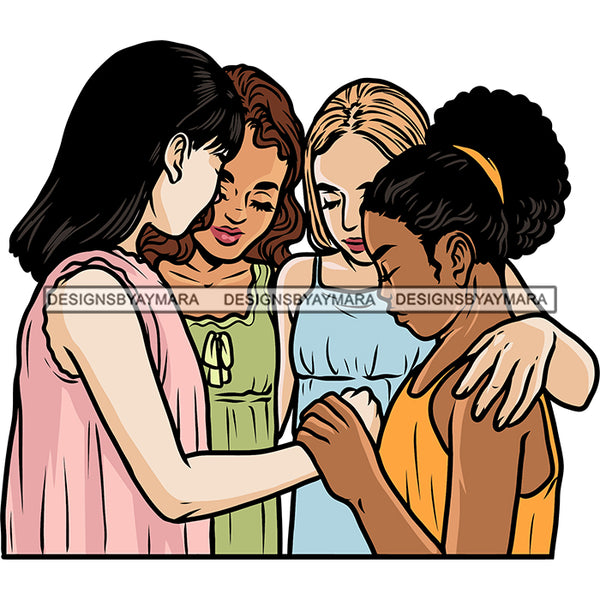 African American Girls Squad Holding Hand Hard Praying Design Element White Background Afro Girls SVG JPG PNG Vector Clipart Cricut Silhouette Cut Cutting
