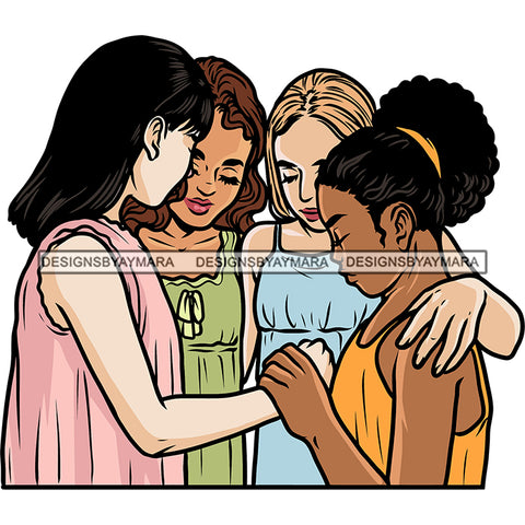 African American Girls Squad Holding Hand Hard Praying Design Element White Background Afro Girls SVG JPG PNG Vector Clipart Cricut Silhouette Cut Cutting