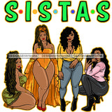 Sister Quote Plus Size Woman Standing And Sitting Pose Girls Squad Vector Design Element Long And Curly Hairstyle White Background SVG JPG PNG Vector Clipart Cricut Silhouette Cut Cutting