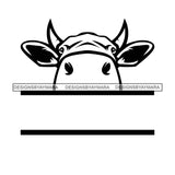 Peek A Boo Peeking Cow Animal Milk Dairy Farm Countryside Lifestyle Banner Logo B/W SVG JPG PNG Vector Clipart Cricut Silhouette Cut Cutting